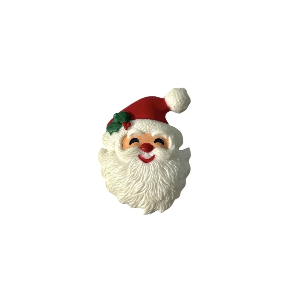Vintage 1984 Hallmark Plastic Holiday Christmas Santa Head Holly‎ Brooch Pin